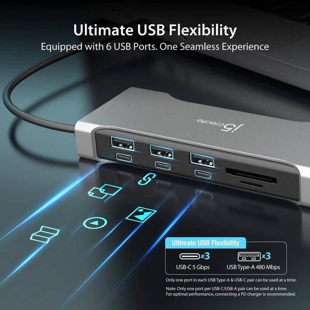 Alt view image 5 of 7 - j5create 12 in 1 Flexible Ports USB-C Hub, MST Dual 4K60Hz/1080p144Hz HDMI