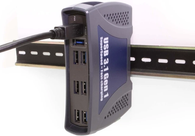 Alt view image 4 of 5 - Coolgear 9 Port USB 3.2 Gen 1 Hub w/Integrated DIN-Rail Clip