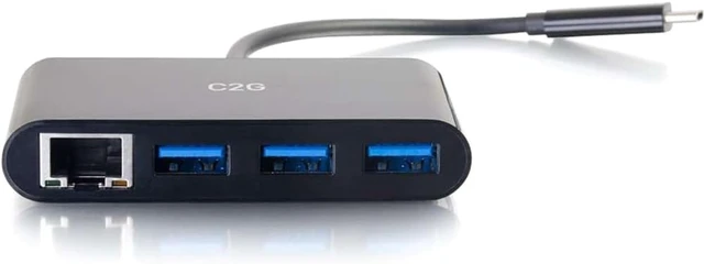Alt view image 2 of 3 - Legrand - C2G USB Adapter, USB C to Ethernet Hub, Gigabit Ethernet Port, 3 Port Adapter with Power Deliver, Black, 1 Count, C2G 29747