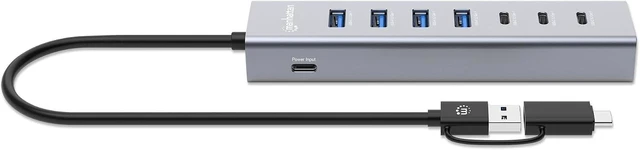 Alt view image 6 of 6 - Manhattan 7-Port USB Hub, 3 USB-C, 4 USB-A, 5 Gbps, Aluminum, Bus Powered