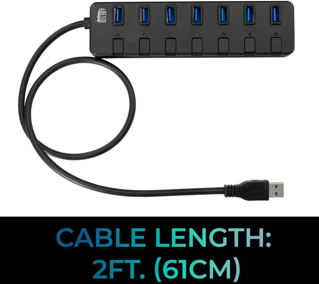 Alt view image 3 of 6 - Adesso 7-Port USB 3.0 Hub with Individual Power Switch & Power Adapter