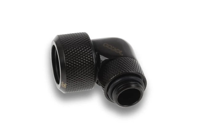 Alt view image 2 of 4 - Alphacool Eiszapfen 16mm HardTube Compression Fitting, 90 Degree Rotary, Deep Black, 4-Pack