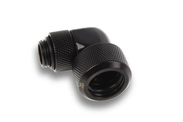 Alt view image 3 of 4 - Alphacool Eiszapfen 16mm HardTube Compression Fitting, 90 Degree Rotary, Deep Black, 4-Pack
