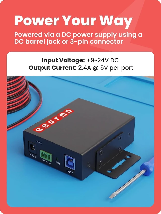 Alt view image 5 of 7 - Gearmo 6 Port USB Hub, Slim USB 3.0 Hub, 60W AC Adapter (GM-6AHU3-PE)