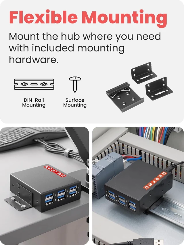 Alt view image 6 of 7 - Gearmo 6 Port USB Hub, Slim USB 3.0 Hub, 60W AC Adapter (GM-6AHU3-PE)
