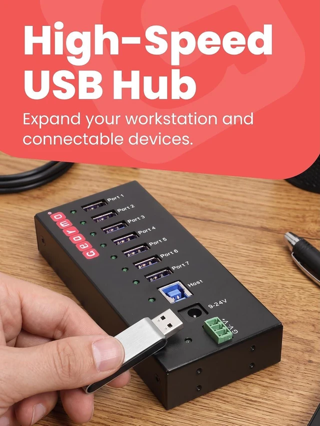Alt view image 2 of 7 - Gearmo 7 Port USB Hub, Powered USB 3.0 Hub, 24W AC Adapter (GM-HU37DW)