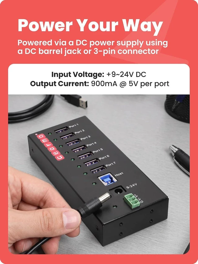 Alt view image 5 of 7 - Gearmo 7 Port USB Hub, Powered USB 3.0 Hub, 24W AC Adapter (GM-HU37DW)