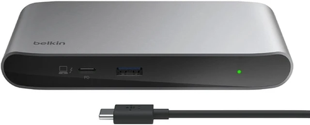 Alt view image 4 of 5 - Belkin Connect 5-in-1 Thunderbolt 4 Core Hub, Silver 4X Thunderbolt 4, 1x USB-A, 40Gbps, 96W PD, Dual 4K or 8K Display, USB4 Compliant, 150W PSU, OCP, Daisy Chain 6 Devices, LED Indicator
