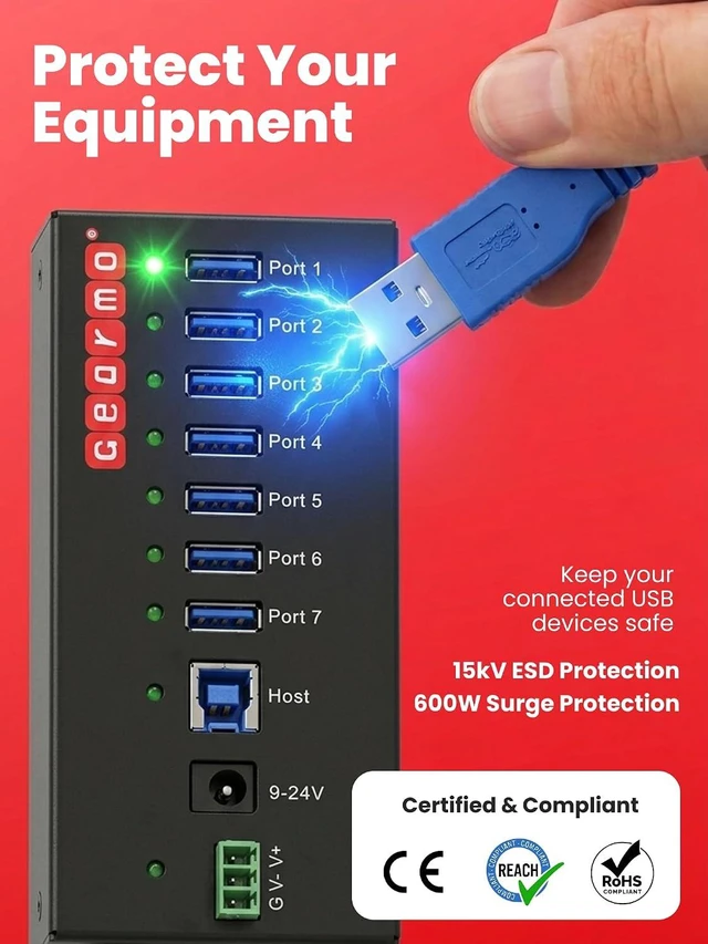 Alt view image 7 of 7 - Gearmo 7 Port USB Hub, Powered USB 3.0 Hub, 24W AC Adapter (GM-HU37DW)