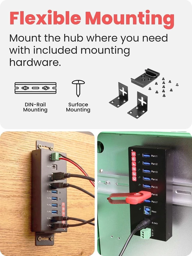 Alt view image 6 of 7 - Gearmo 7 Port USB Hub, Powered USB 3.0 Hub, 24W AC Adapter (GM-HU37DW)