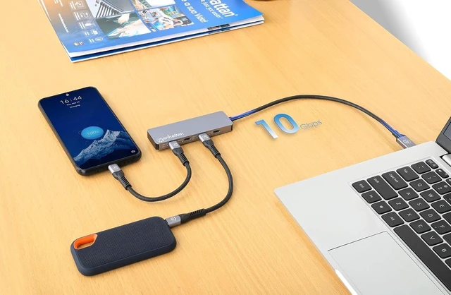 Alt view image 3 of 7 - Manhattan 4-Port 10G USB-C Hub, USB 3.2 Gen 2, Bus Powered, Aluminum Design
