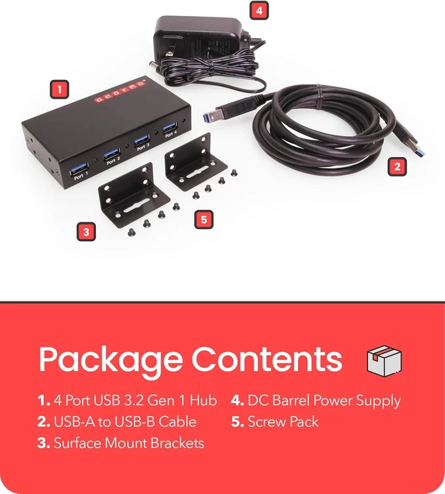 Alt view image 5 of 5 - Gearmo 4 Port USB Hub, Powered USB 3.0 Hub, 24W AC Adapter (GM-HU34PWL)