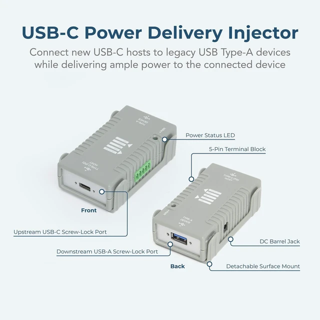 Alt view image 2 of 7 - Coolgear Industrial USB-C to USB-A Power Delivery Adapter, 10Gbps Data, Flexible Mounting