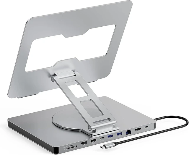 Main image of 10 in 1 Laptop Docking Station Stand for MacBook Pro/Air/Surface/Dell/HP/Lenovo, Mac Type-C Hub with 4K HDMI, USB 3.0, SD/TF Card, RJ45, PD 3.0, USB C Laptop Stand Hub with 360 Rotating Base (ST109A)