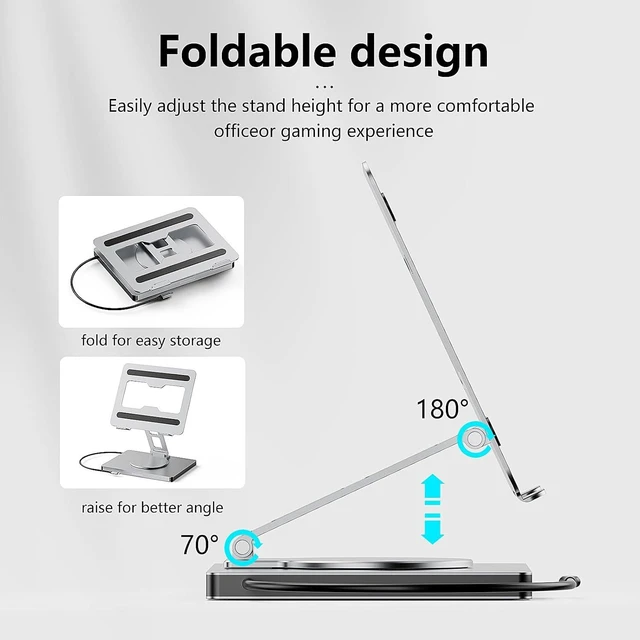 Alt view image 3 of 7 - 10 in 1 Laptop Docking Station Stand for MacBook Pro/Air/Surface/Dell/HP/Lenovo, Mac Type-C Hub with 4K HDMI, USB 3.0, SD/TF Card, RJ45, PD 3.0, USB C Laptop Stand Hub with 360 Rotating Base (ST109A)