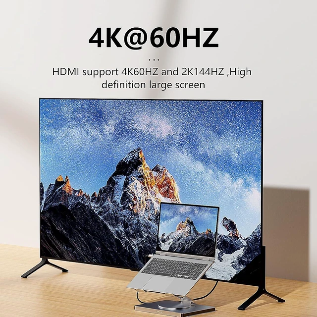 Alt view image 7 of 7 - 10 in 1 Laptop Docking Station Stand for MacBook Pro/Air/Surface/Dell/HP/Lenovo, Mac Type-C Hub with 4K HDMI, USB 3.0, SD/TF Card, RJ45, PD 3.0, USB C Laptop Stand Hub with 360 Rotating Base (ST109A)