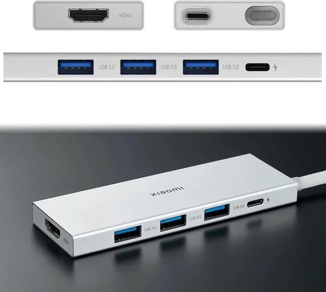Alt view image 3 of 7 - Xiaomi 5-in-1 Type-C Hub Hub, Dual Display, Supports 4KUHD Resolution, PD100W Rapid Charging, High Speed USB 3.0x3, Type-C HDMI Port, High Speed Data Transfer, Storage Protection, Supports Windows,