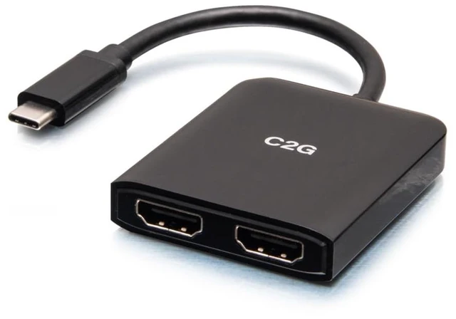 Main image of C2G USB-C to Dual HDMI 4K Dual Monitor MST Hub, Mini DP Multi-Stream Transport (MST) Multiple Monitor Splitter, Black