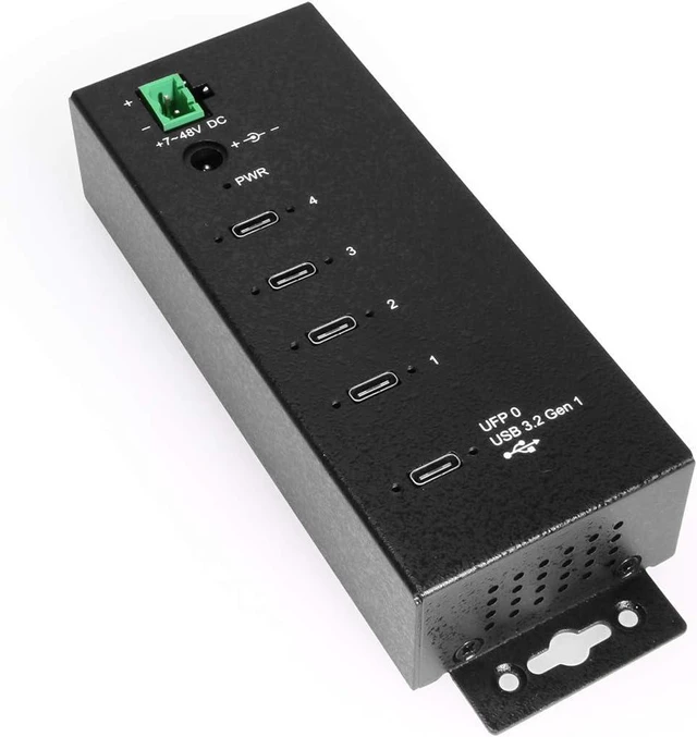 Main image of Coolgear Industrial 4-Port USB-C 3.2 Gen 1 Hub, 15kV ESD Protection, 5 Gbps Speeds, Rugged Metal Housing, DIN Rail and Wall Mountable