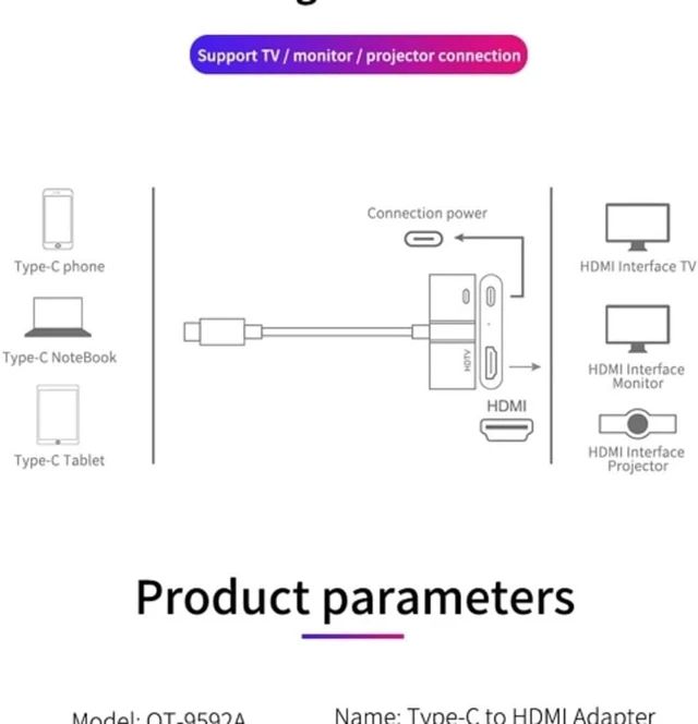 Alt view image 3 of 7 - PD Port USB C to 4K HDMI Adapter Compatible with Samsung Galaxy S23 S24 Ultra Plus - TV Video Hub Type-C Charger Port Projector Converter