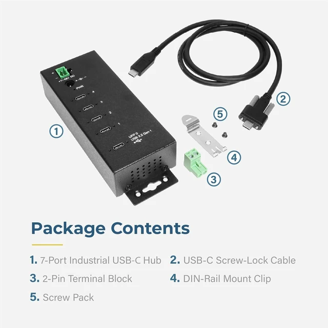 Alt view image 5 of 5 - Coolgear Industrial 4-Port USB-C 3.2 Gen 1 Hub, 15kV ESD Protection, 5 Gbps Speeds, Rugged Metal Housing, DIN Rail and Wall Mountable