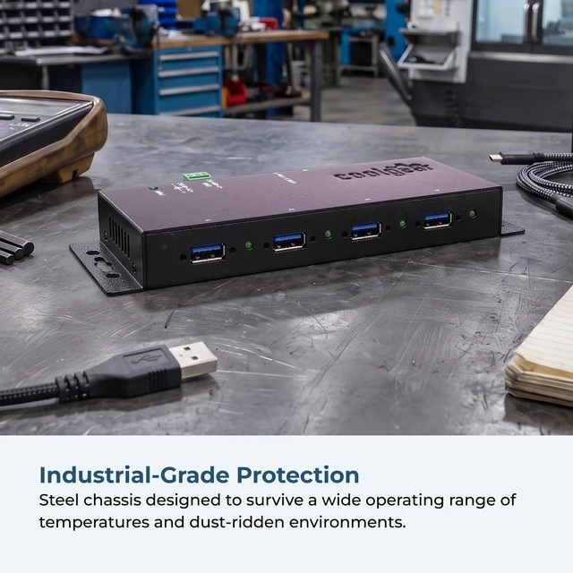 Alt view image 4 of 7 - Coolgear USB 3.0 4-Port Industrial Hub, GL 3520 Chipset, Power Supply Included, 5 Gbps Speeds, Mountable, Supports MTT
