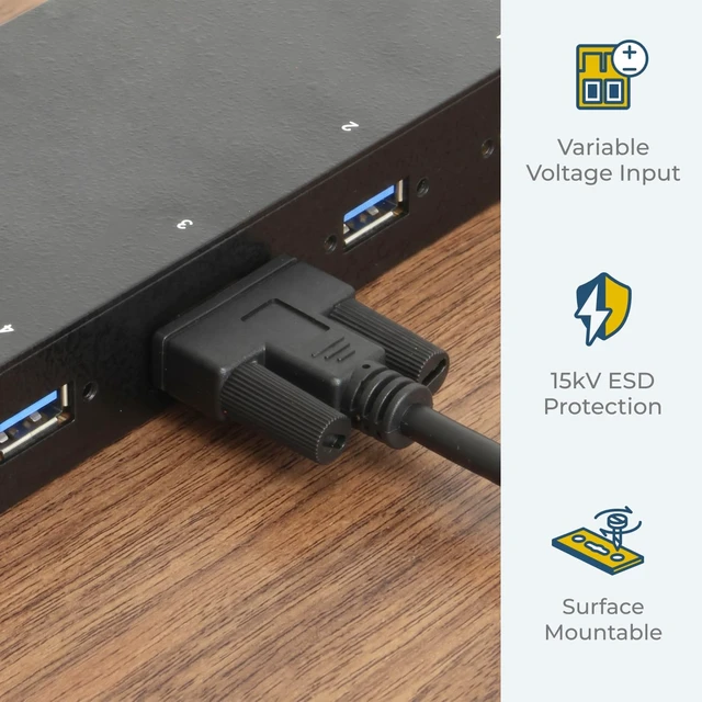 Alt view image 6 of 7 - Coolgear USB 3.0 4-Port Industrial Hub, GL 3520 Chipset, Power Supply Included, 5 Gbps Speeds, Mountable, Supports MTT