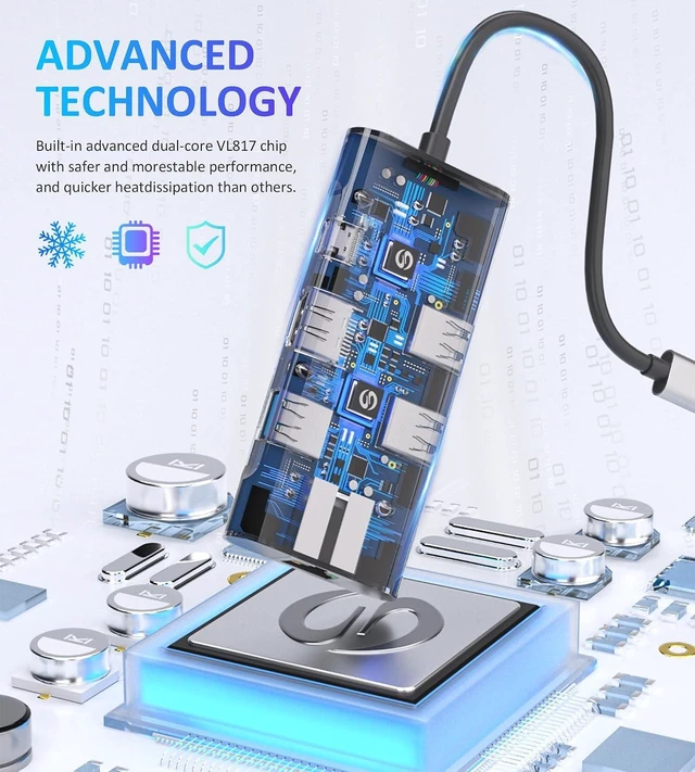 Alt view image 7 of 7 - UtechSmart 6 in 1 USB C Hub, Ethernet Multiport Adapter to HDMI Dock 5 Pack
