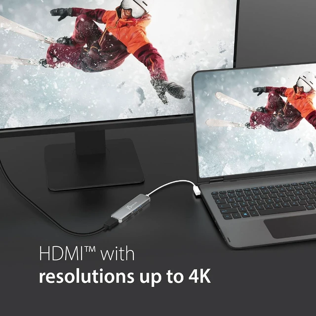 Alt view image 2 of 6 - j5create 5 in 1 Compact USB-C Hub, Type C Adapter with 4K HDMI, 2 USB 3.0