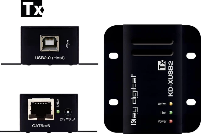 Alt view image 2 of 5 - KD-XUSB2: USB 2.0 Over CAT5e/6 Extender, extends USB 2.0 Devices Such as webcams, Keyboard, Mouse, and Audio DSPs to Host Computer up to 164ft / 50m Away