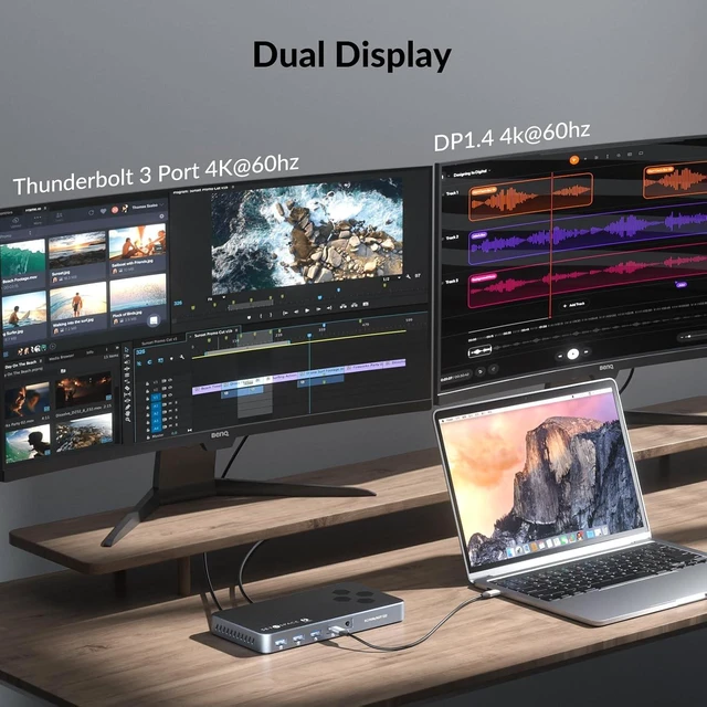 Alt view image 3 of 7 - 10 in 1 Docking Station with Thunderbolt 3 Port, 2X USB 3.1 Gen1, 2X USB 3.1 Gen2, PD 60W, 8K@60Hz DP, 3.5 Audio/Mic, Ethernet, 120W DC in, NVMe and SATA M.2 SSD Enclosure