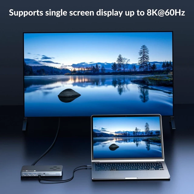 Alt view image 4 of 7 - 10 in 1 Docking Station with Thunderbolt 3 Port, 2X USB 3.1 Gen1, 2X USB 3.1 Gen2, PD 60W, 8K@60Hz DP, 3.5 Audio/Mic, Ethernet, 120W DC in, NVMe and SATA M.2 SSD Enclosure