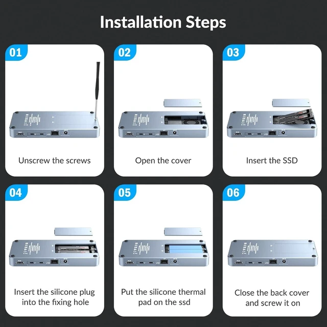 Alt view image 6 of 7 - 10 in 1 Docking Station with Thunderbolt 3 Port, 2X USB 3.1 Gen1, 2X USB 3.1 Gen2, PD 60W, 8K@60Hz DP, 3.5 Audio/Mic, Ethernet, 120W DC in, NVMe and SATA M.2 SSD Enclosure