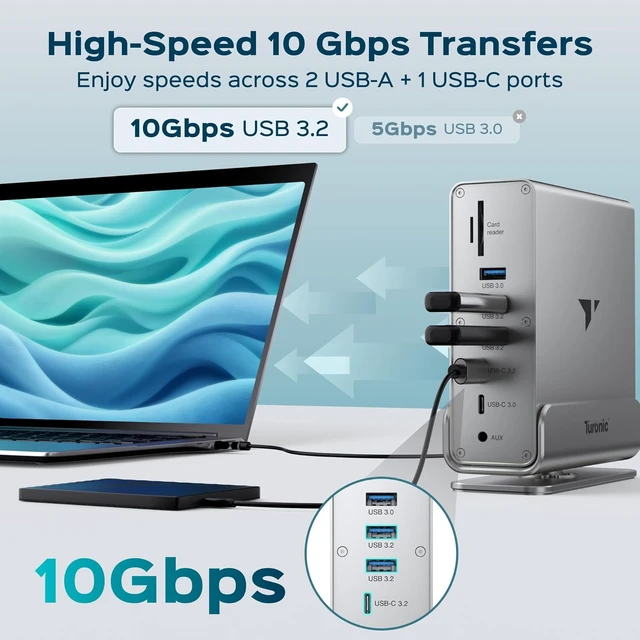 Alt view image 3 of 7 - Turonic BYL-2519 Universal Docking Station, 15-in-1 USB 3.2 Hub