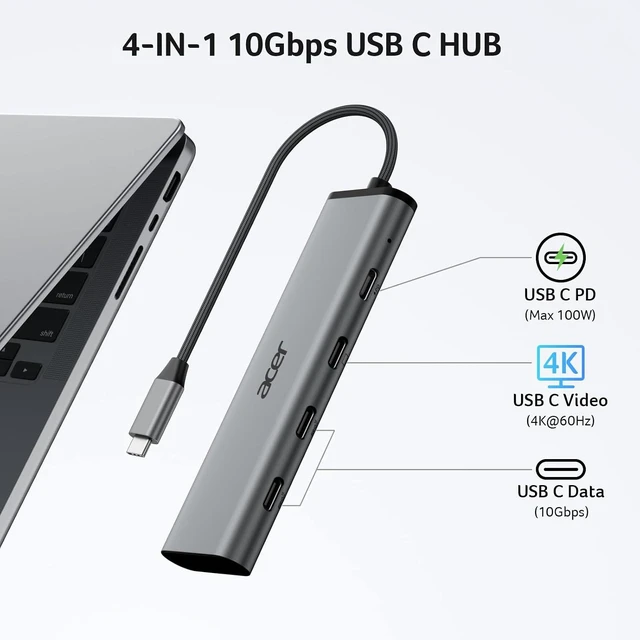 Alt view image 6 of 7 - acer 5-in-1 USBC to HDMI Adapter Bundle with 4-in-1 10Gbps USB C Hub