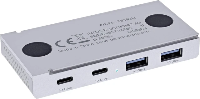 Alt view image 4 of 7 - Inline 4-Port Magnetic USB Hub, 2 x USB-C, 2 x USB-A, USB 3.2 Gen.2, up to 10 Gb/s, Magnetic or Screwable, Aluminium Housing, 35395M