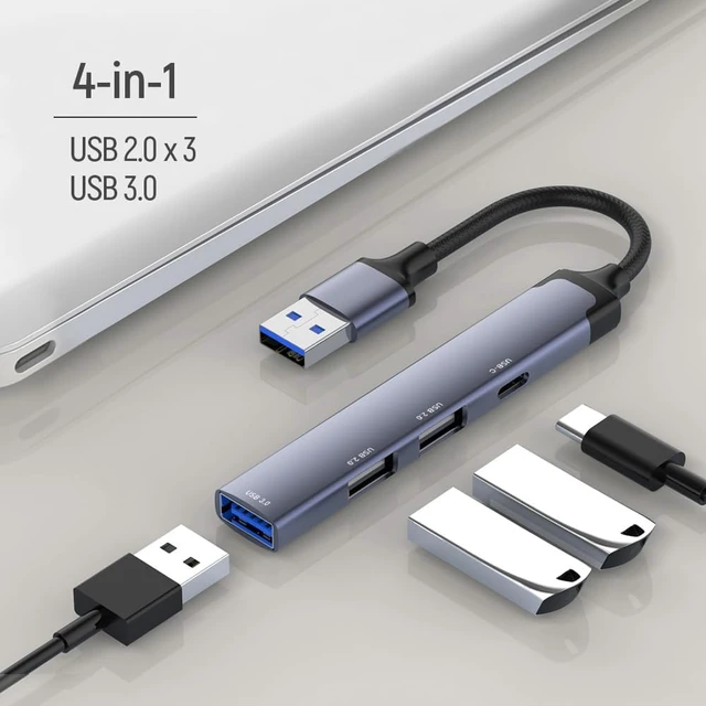 Alt view image 3 of 7 - ColorWay 4-in-1 USB Hub, USB 3.0 Dock, 3 USB-A and Type-C Ports, 5Gbps, Aluminum, Gray