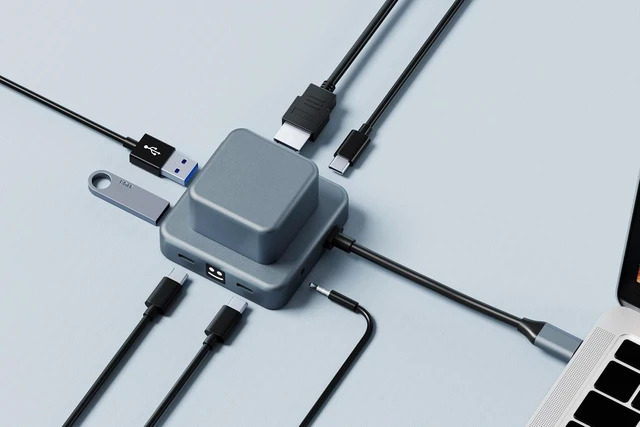 Alt view image 2 of 6 - Xoopar - 7 in 1 Multi Port Charging Hub without Tangling Quick Charge 100W with 7 USB A Ports - USB C - HDMI - Audio Compatible Smartphone and Computer - CUBBI Black