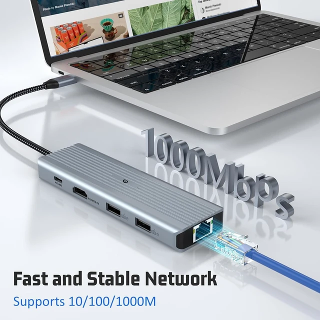 Alt view image 3 of 7 - BIGBIG WON USB C Hub, USB 3.0 Ultra Slim USB C Splitter Compatible with Desktop Computer, MacBook Pro/Air, 10 in 1 USB Extension for MacBook Pro/Air, HP, Lenovo, Dell