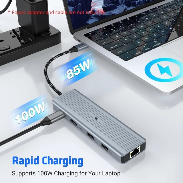 Alt view image 5 of 7 - BIGBIG WON USB C Hub, USB 3.0 Ultra Slim USB C Splitter Compatible with Desktop Computer, MacBook Pro/Air, 10 in 1 USB Extension for MacBook Pro/Air, HP, Lenovo, Dell