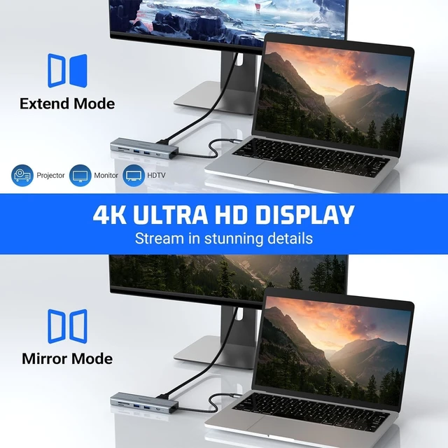 Alt view image 6 of 7 - BIGBIG WON USB C Hub, USB 3.0 Ultra Slim USB C Splitter Compatible with Desktop Computer, MacBook Pro/Air, 10 in 1 USB Extension for MacBook Pro/Air, HP, Lenovo, Dell