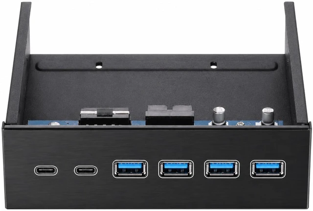 Main image of 5.25" Front Bay USB Hub 2-Port USB 3.1 Type-C & 4-Port USB 3.0 Type-A, 5Gbps High Speed, Internal 20-Pin Header, Aluminum Alloy Front Panel Adapter for Desktop PC Optical Drive Bay