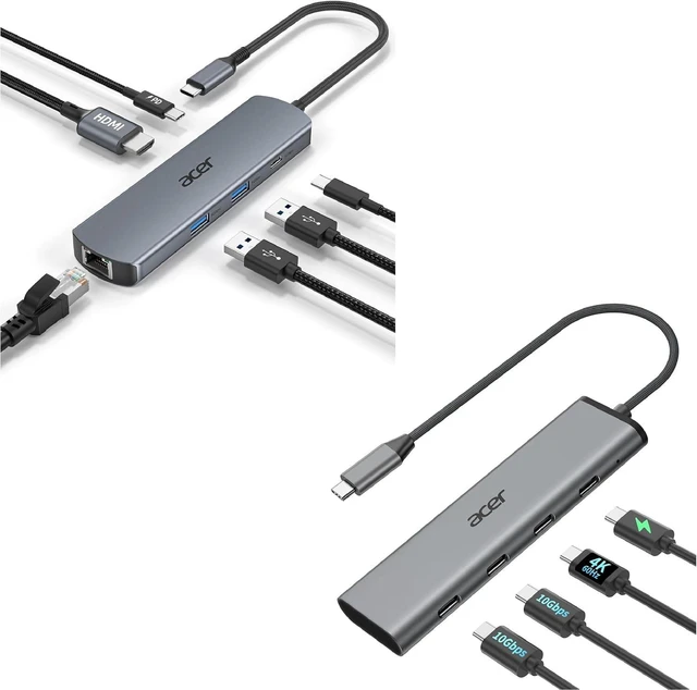Main image of acer 6-in-1 USB C to Ethernet Adapter Bundle with 4-in-1 10Gbps USB C Hub