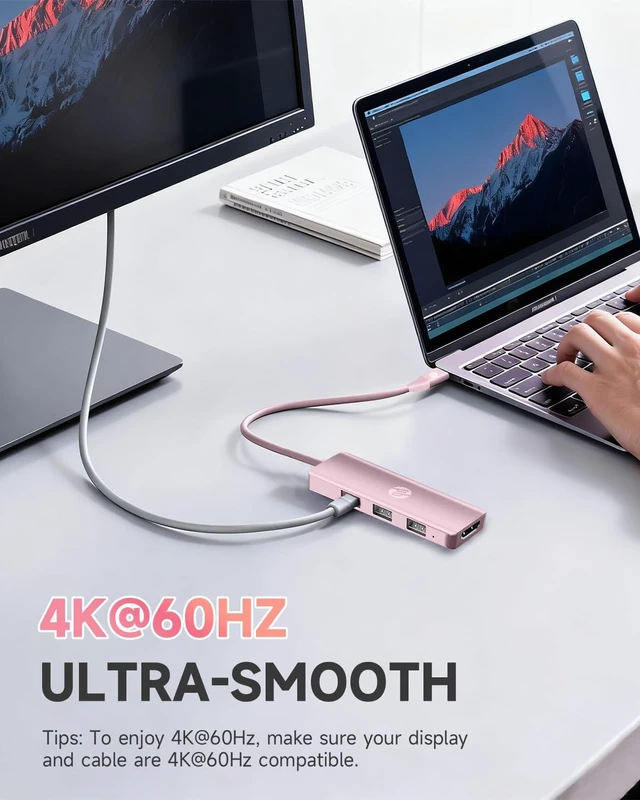 Alt view image 3 of 7 - HP USB C Docking Station - 5-in-1 Multi-Port USB C Hub with 4K HDMI, 100W Power Delivery, for Laptops, MacBook, iPad, Thinkpad and More, Pink