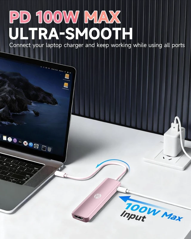 Alt view image 5 of 7 - HP USB C Docking Station - 5-in-1 Multi-Port USB C Hub with 4K HDMI, 100W Power Delivery, for Laptops, MacBook, iPad, Thinkpad and More, Pink