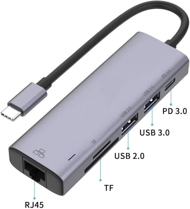 Alt view image 2 of 5 - USB-C Hub Compatible with Motorola Moto G/G Play (2026) - 6-in-1 Adapter RJ45 Ethernet Port Type-C PD Charger Card Reader Network