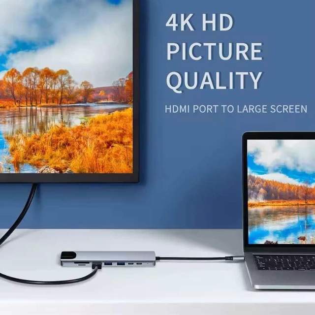 Alt view image 2 of 7 - HDMI TV Adapter 8-in-1 USB-C Hub Compatible with iPad Pro 11,13 (2025) / iPad Air 11,13 (2026) - RJ45 Ethernet Port Type-C PD Charger Card Reader Audio Video Projector Converter