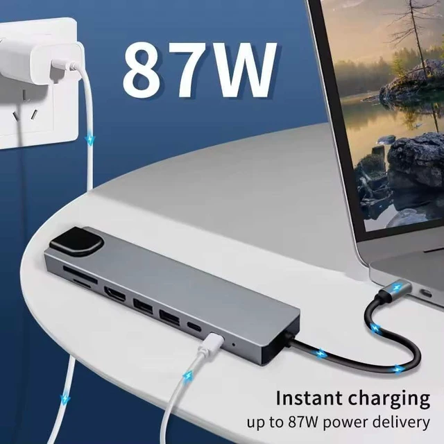 Alt view image 4 of 7 - HDMI TV Adapter 8-in-1 USB-C Hub Compatible with iPad Pro 11,13 (2025) / iPad Air 11,13 (2026) - RJ45 Ethernet Port Type-C PD Charger Card Reader Audio Video Projector Converter