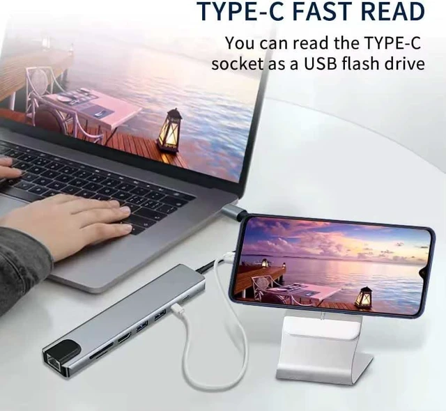 Alt view image 5 of 7 - HDMI TV Adapter 8-in-1 USB-C Hub Compatible with iPad Pro 11,13 (2025) / iPad Air 11,13 (2026) - RJ45 Ethernet Port Type-C PD Charger Card Reader Audio Video Projector Converter