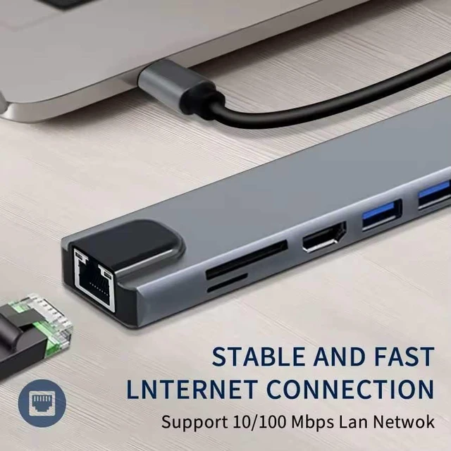 Alt view image 7 of 7 - HDMI TV Adapter 8-in-1 USB-C Hub Compatible with iPad Pro 11,13 (2025) / iPad Air 11,13 (2026) - RJ45 Ethernet Port Type-C PD Charger Card Reader Audio Video Projector Converter